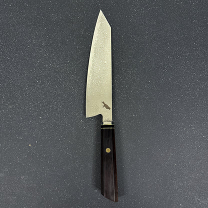 Vista completa de cuchillo kiritsuke de cocina de acero damasco 34 cm Kiru Rauka
