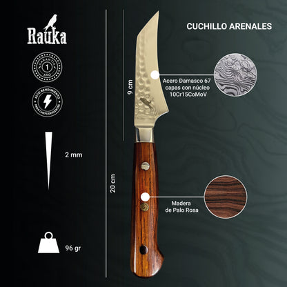 Ficha técnica de cuchillo puntilla de cocina de acero damasco 20 cm Arenales Rauka