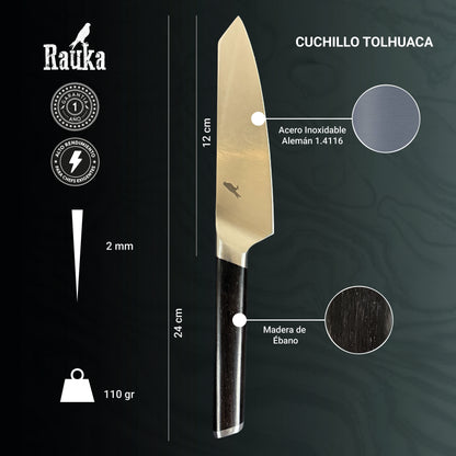Ficha técnica de cuchillo utilitario de acero inoxidable 24 cm Tolhuaca Rauka