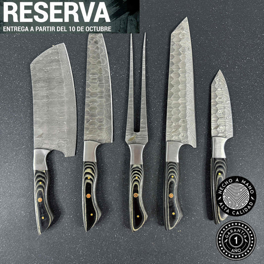 Set de 5 Cuchillos de Cocina de Acero Damasco "Chaltén"