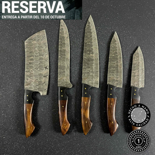 Set de 5 Cuchillos de Cocina de Acero Damasco "Huerquehue"