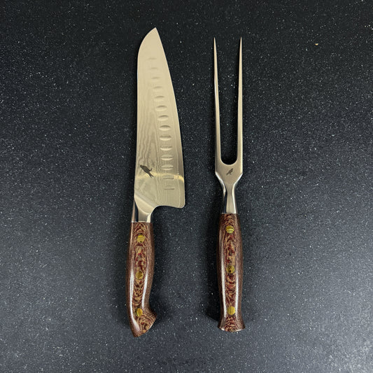 Conjunto Parrillero de Acero Damasco Cuchillo y Pincho "Llaima"