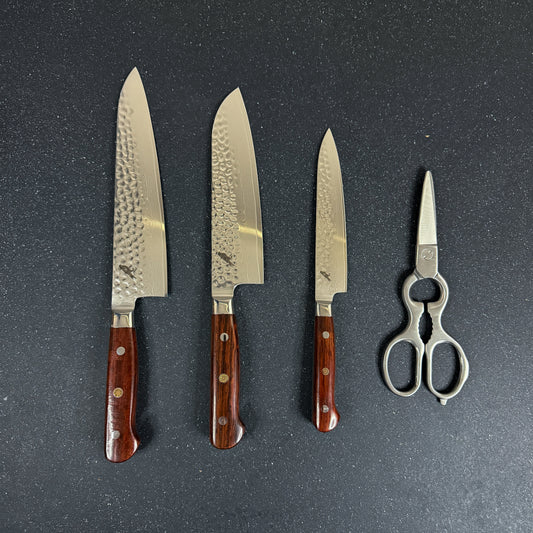 Set Profesional de 3 Cuchillos de Acero Damasco y Tijeras "Lonquimay"