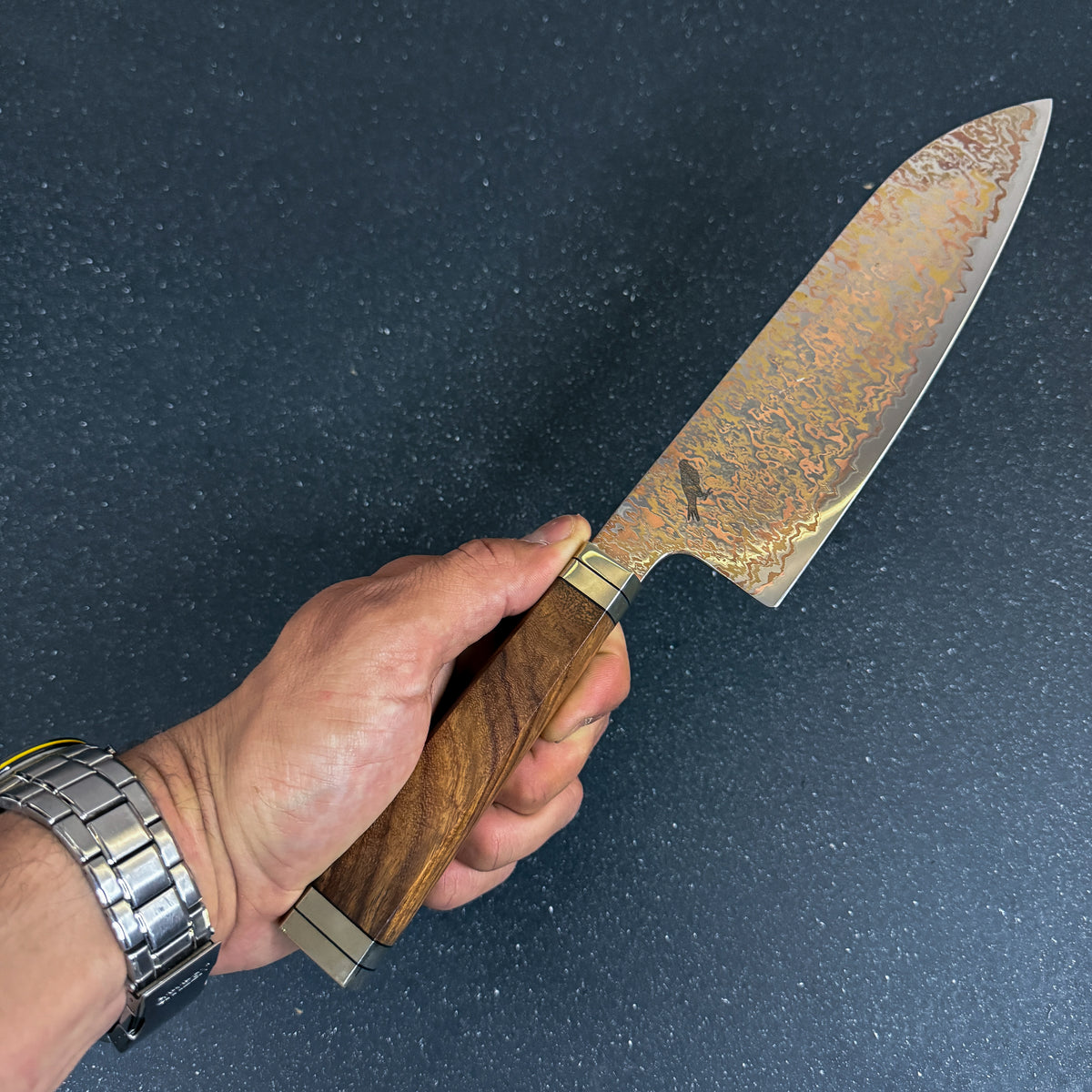 Cuchillo Santoku de Cocina de Acero Damasco con Cobre "Kohaku"