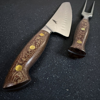 Conjunto Parrillero de Acero Damasco Cuchillo y Pincho "Llaima"