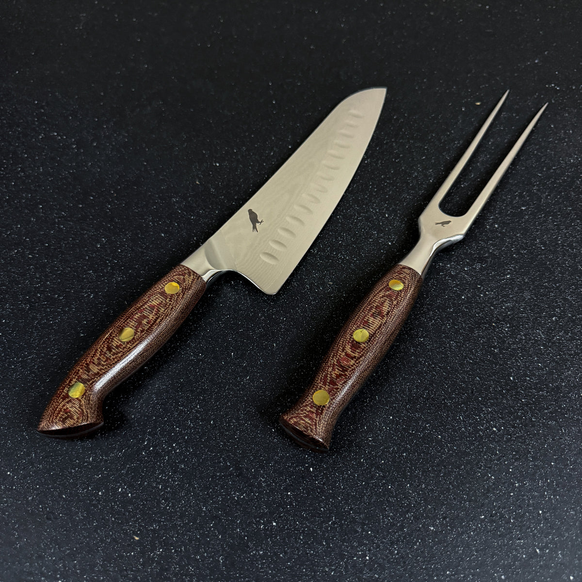 Conjunto Parrillero de Acero Damasco Cuchillo y Pincho "Llaima"