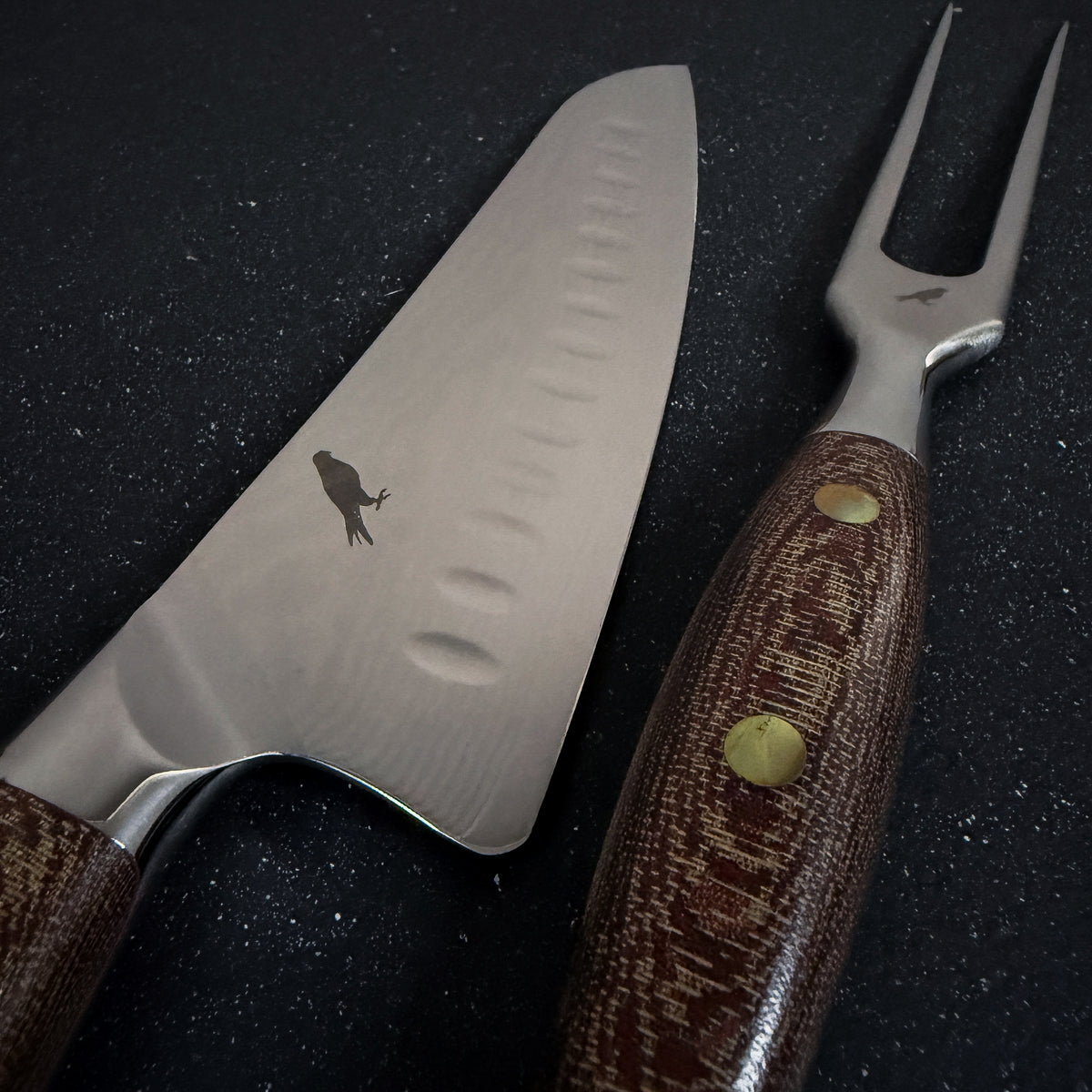 Conjunto Parrillero de Acero Damasco Cuchillo y Pincho "Llaima"