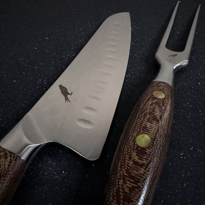 Conjunto Parrillero de Acero Damasco Cuchillo y Pincho "Llaima"