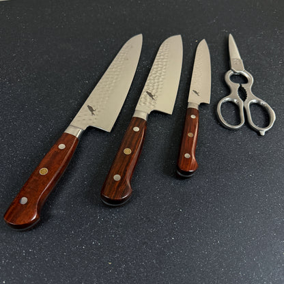 Set Profesional de 3 Cuchillos de Acero Damasco y Tijeras "Lonquimay"