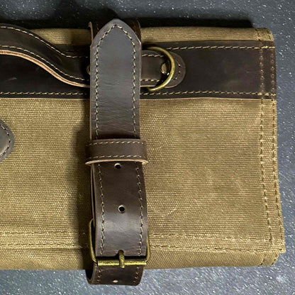 Estuche Profesional para 12 Cuchillos en Lona Encerada y Cuero “Morral Verde”