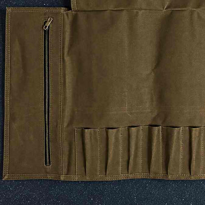Estuche Profesional para 12 Cuchillos en Lona Encerada y Cuero “Morral Verde”