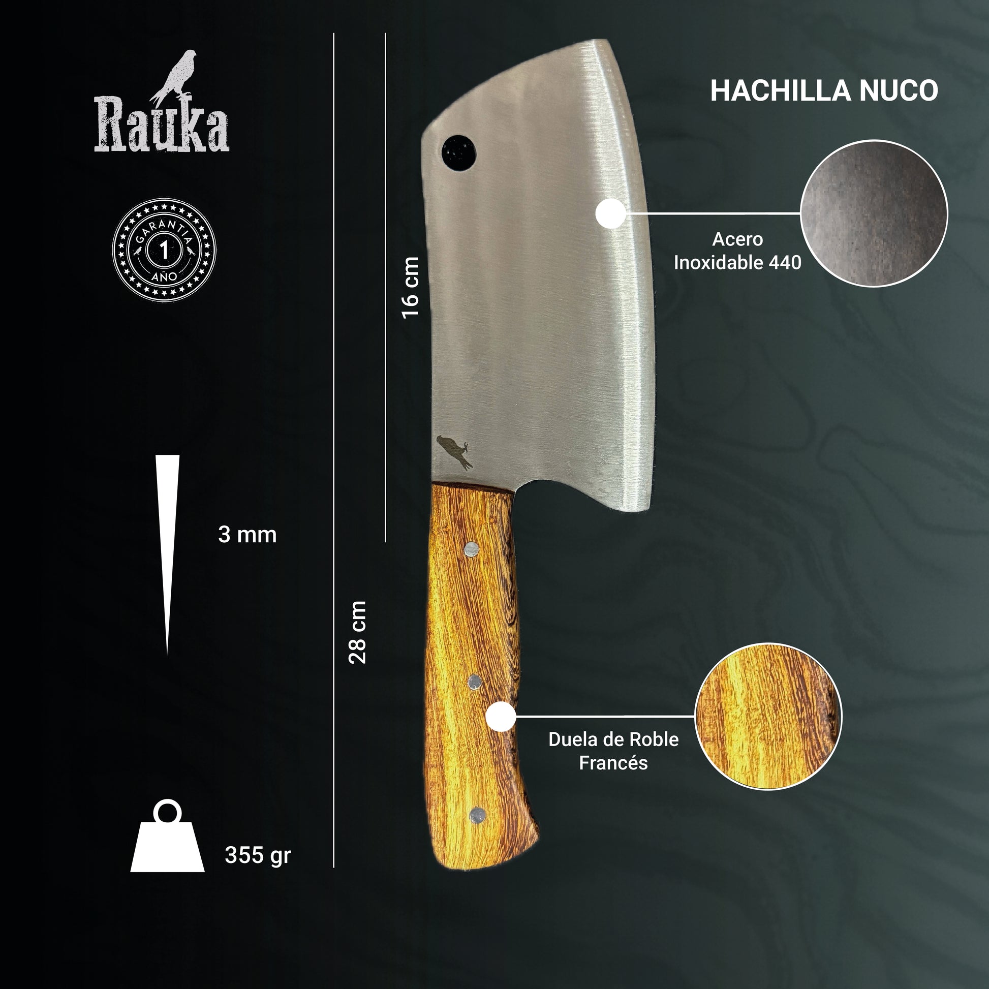 Ficha técnica Hachilla Parrillera Nuco 28cm Rauka