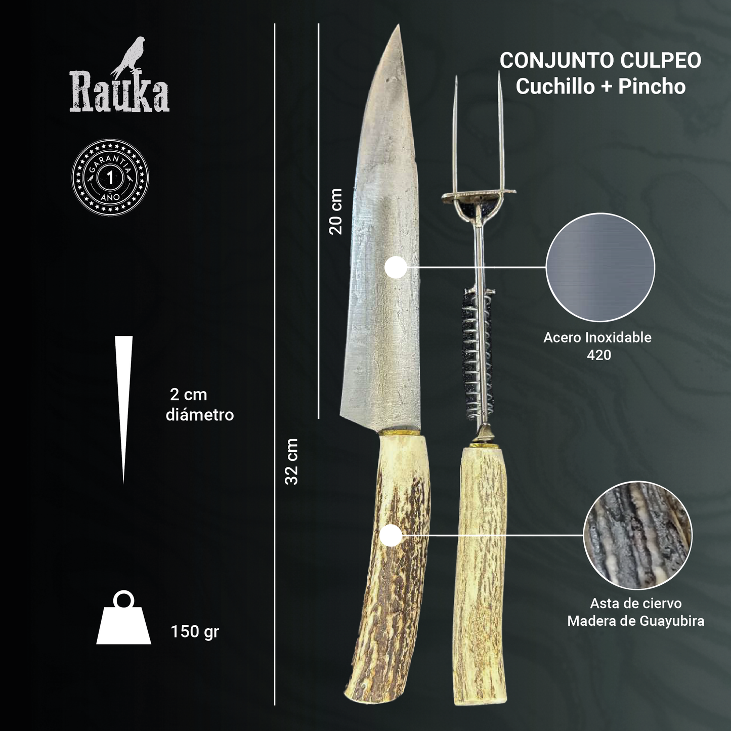 Ficha técnica Cuchillo Parrillero 32cm “Culpeo“ + Pincho