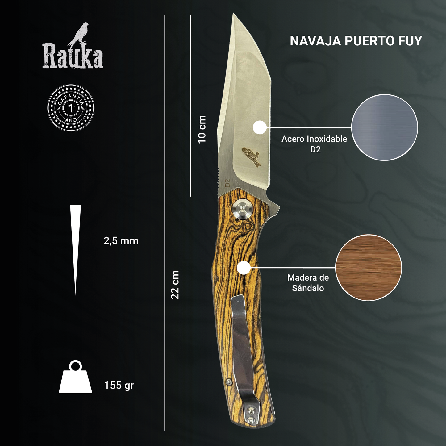 Navaja de Acero Inoxidable 22cm “Puerto Fuy“