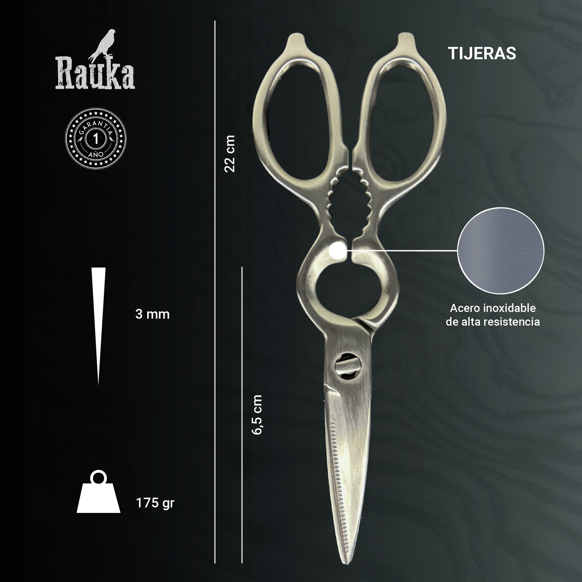 Ficha técnica Tijeras Profesionales de Cocina 20cm