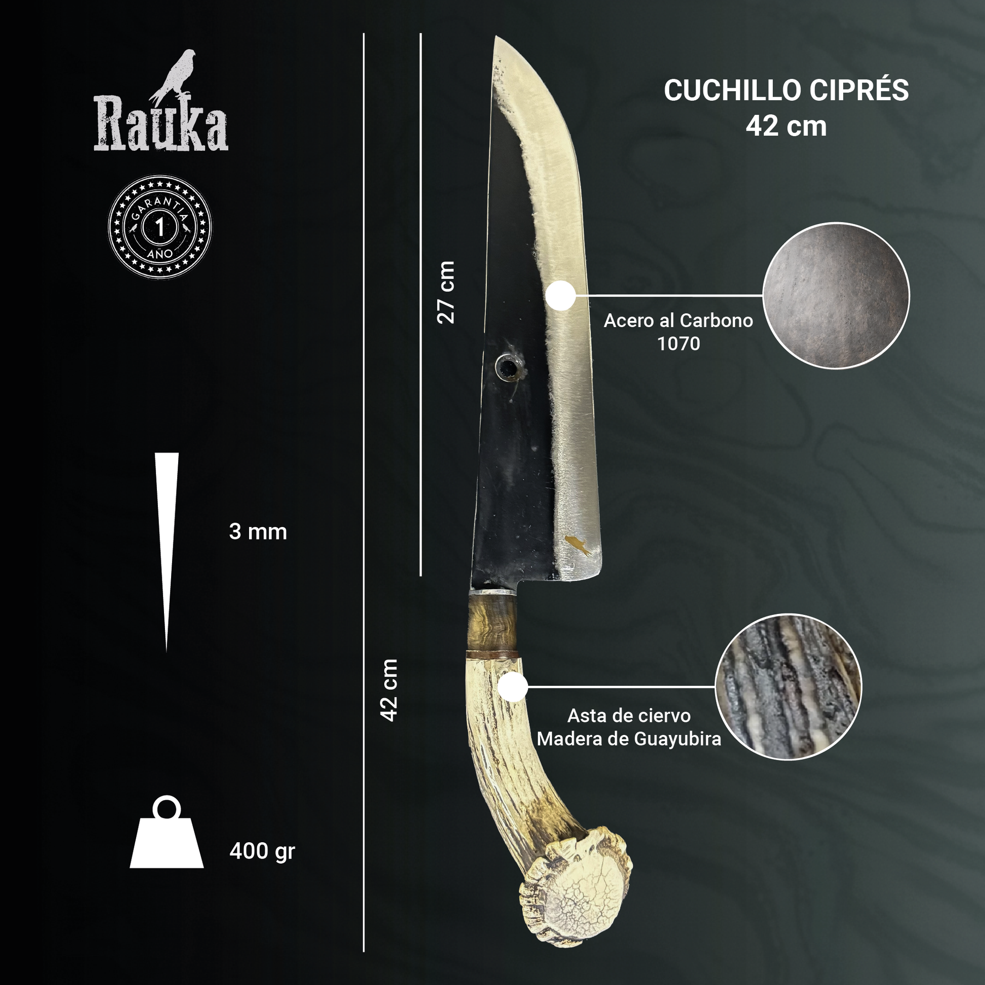 Ficha técnica Cuchillo Parrillero 42cm “Ciprés“