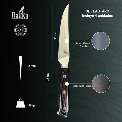 Ficha técnica Set de 4 Cuchillos de Mesa Acero Inoxidable 22cm "Lautaro"