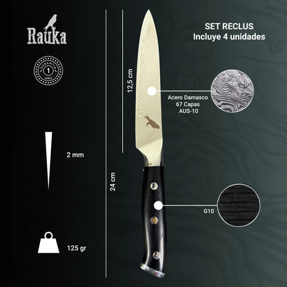 Ficha técnica Set de 4 Cuchillos de Mesa de Acero Damasco 24cm "Reclus"