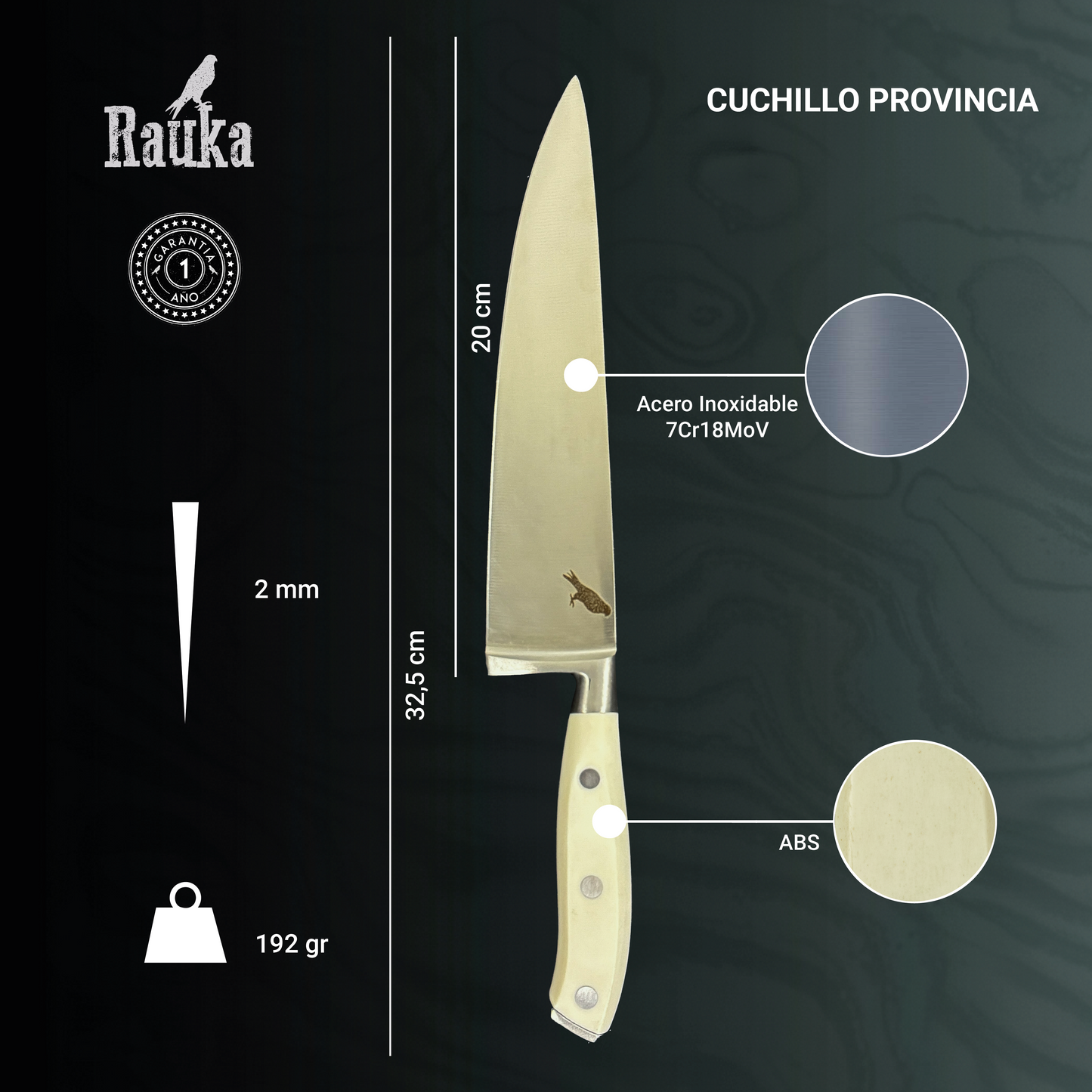 Ficha técnica Cuchillo Parrillero de Acero Inoxidable 32,5cm "Provincia"
