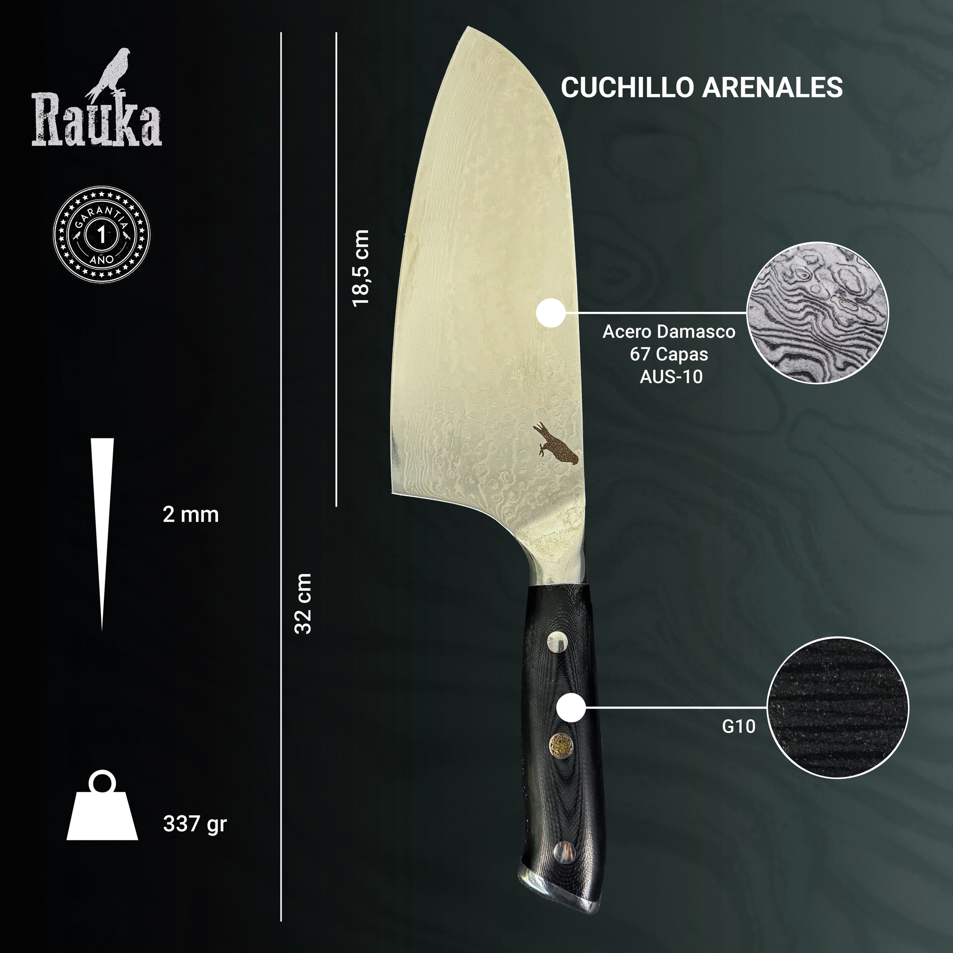 Ficha técnica Cuchillo Chef Damasco 32cm "Arenales"
