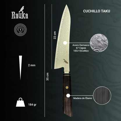 Ficha técnica Cuchillo de Chef de Acero Damasco 35cm "Taku"