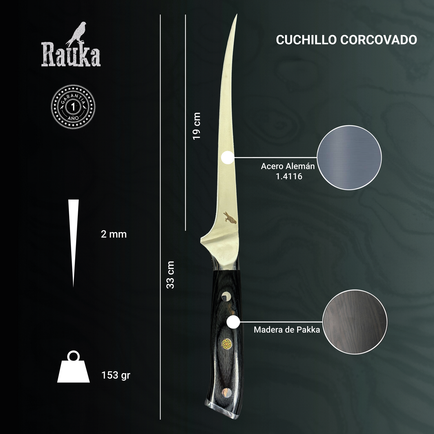 Ficha técnica Cuchillo Deshuesador de Acero Inoxidable 33cm "Corcovado"