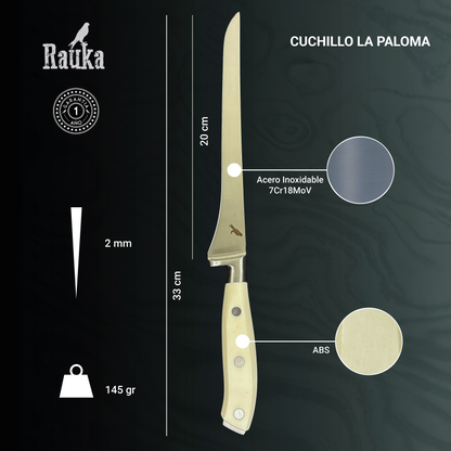 Ficha técnica Cuchillo Fileteador de Cocina de Acero Inoxidable 33cm "La Paloma"