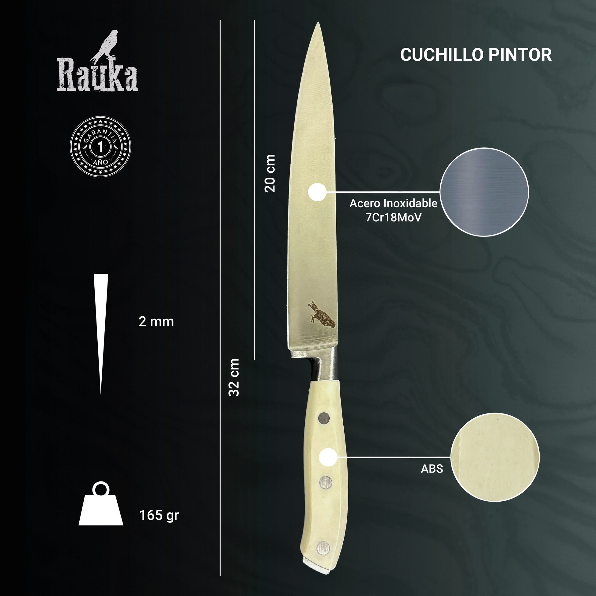 Ficha técnica Cuchillo de Cocina de Acero Inoxidable 32cm "Pintor"