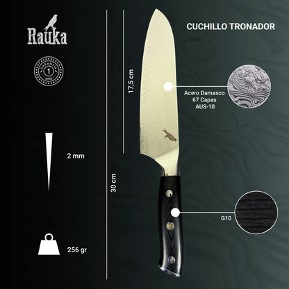 Ficha técnica Cuchillo Santoku de Acero Damasco 30cm "Tronador"