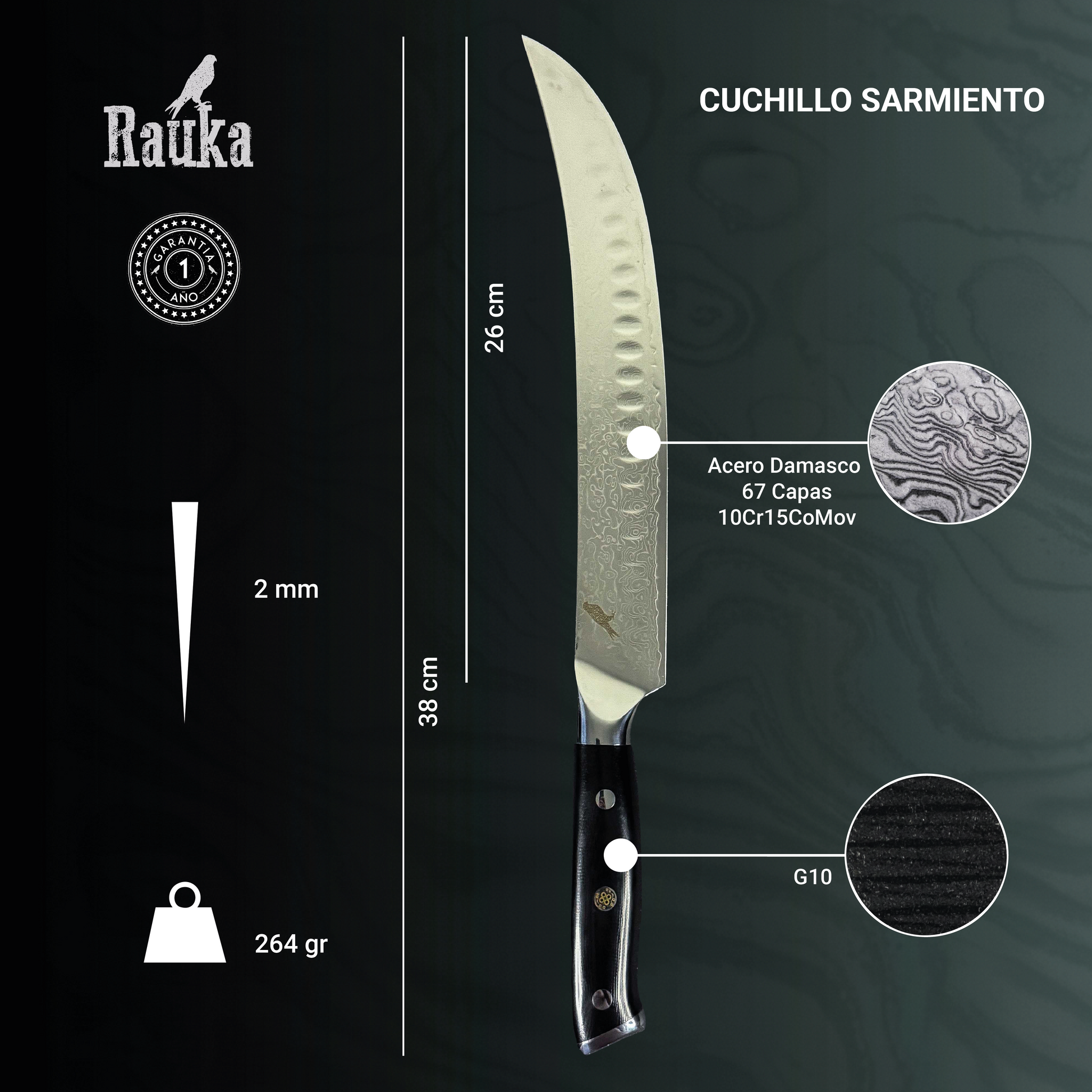 Ficha técnica Cuchillo Carnicero Damasco 38cm "Sarmiento"