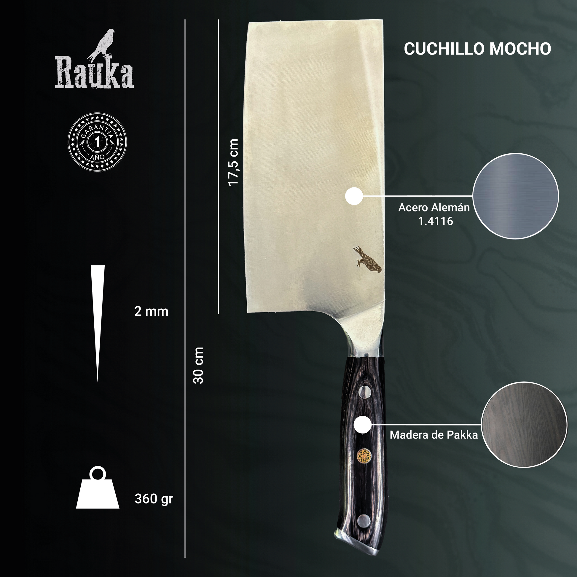 Ficha técnica Hacha de Cocina de Acero Inoxidable 30cm "Mocho"
