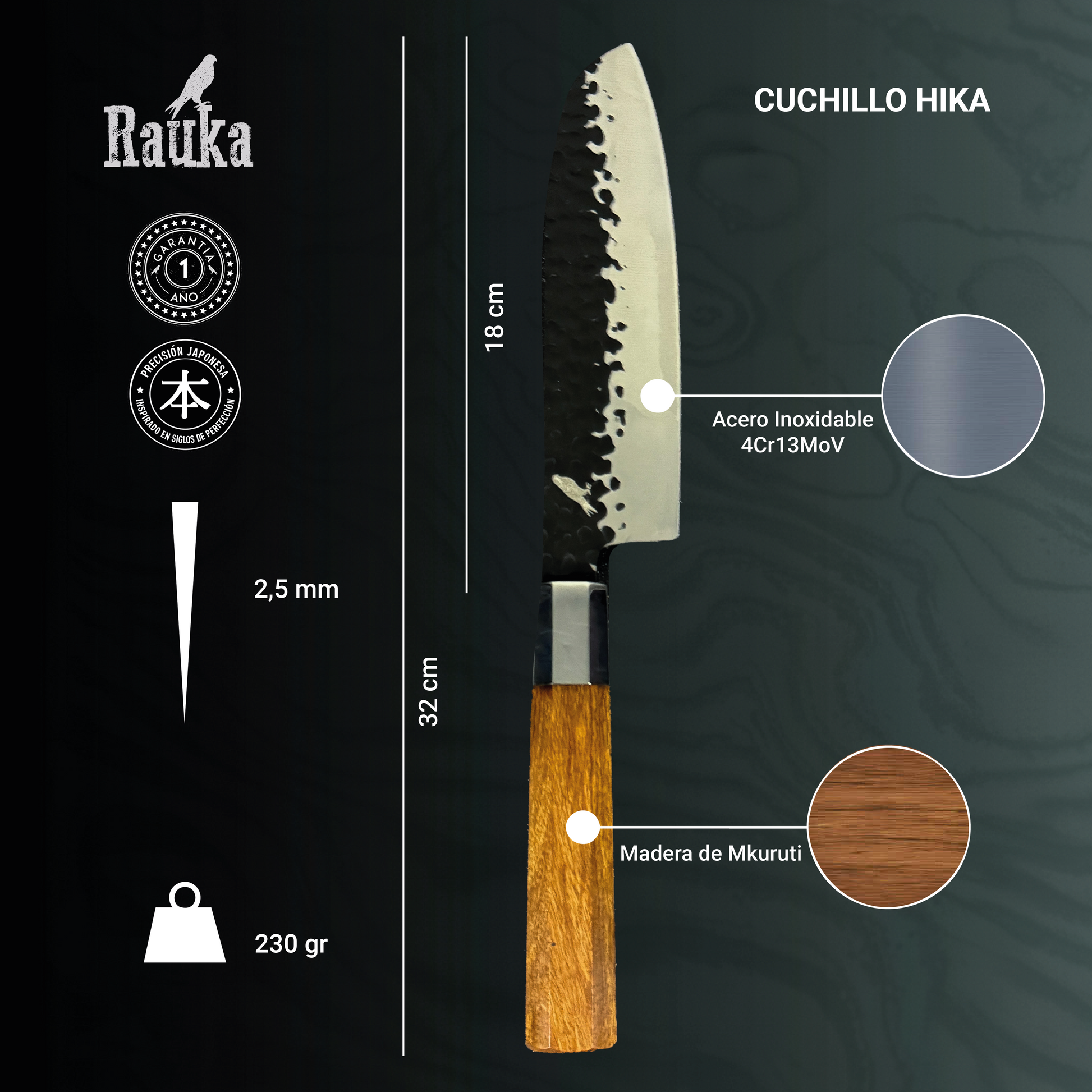 Ficha técnica Cuchillo Santoku de Cocina de Acero Inoxidable 32cm "Hika"