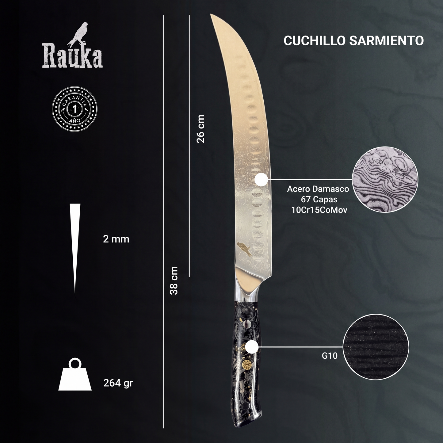 Cuchillo Carnicero Damasco 38cm "Sarmiento"