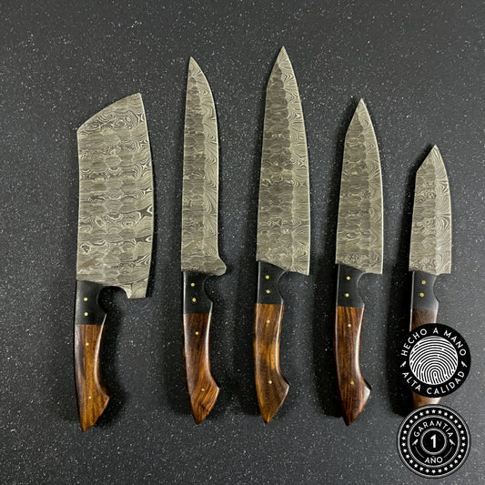 Set de 5 Cuchillos de Cocina de Acero Damasco "Huerquehue"