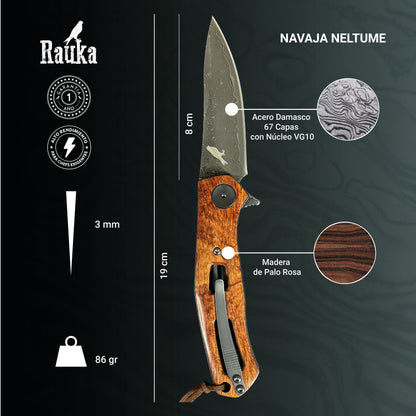 Ficha técnica de navaja de acero inoxidable 19 cm Neltume Rauka
