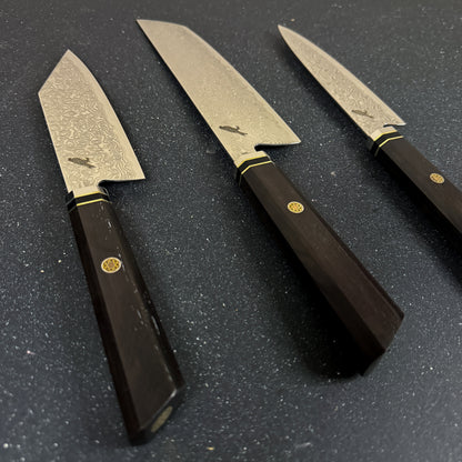 Cuchillos japoneses damasco Rauka para cocina con barra magnética organizadora