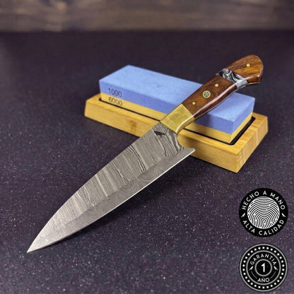 Cuchillo Damasco 32cm "Colico" + Piedra para Afilar 1000/6000 (Suave)