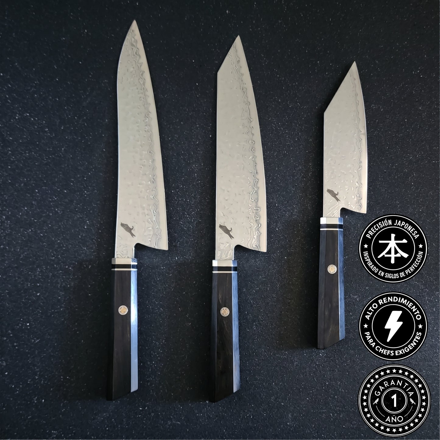 Pack 3 Cuchillos Japoneses Acero Damasco "Kiru" / "Taku" / "Tsuki"