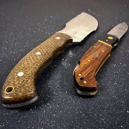 Set cuchillos outdoor Rauka tracker Torres del Paine y navaja damasco Puelo