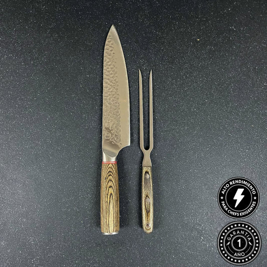 Conjunto parrillero cuchillo y pincho acero inoxidable Huemul 34cm - Rauka