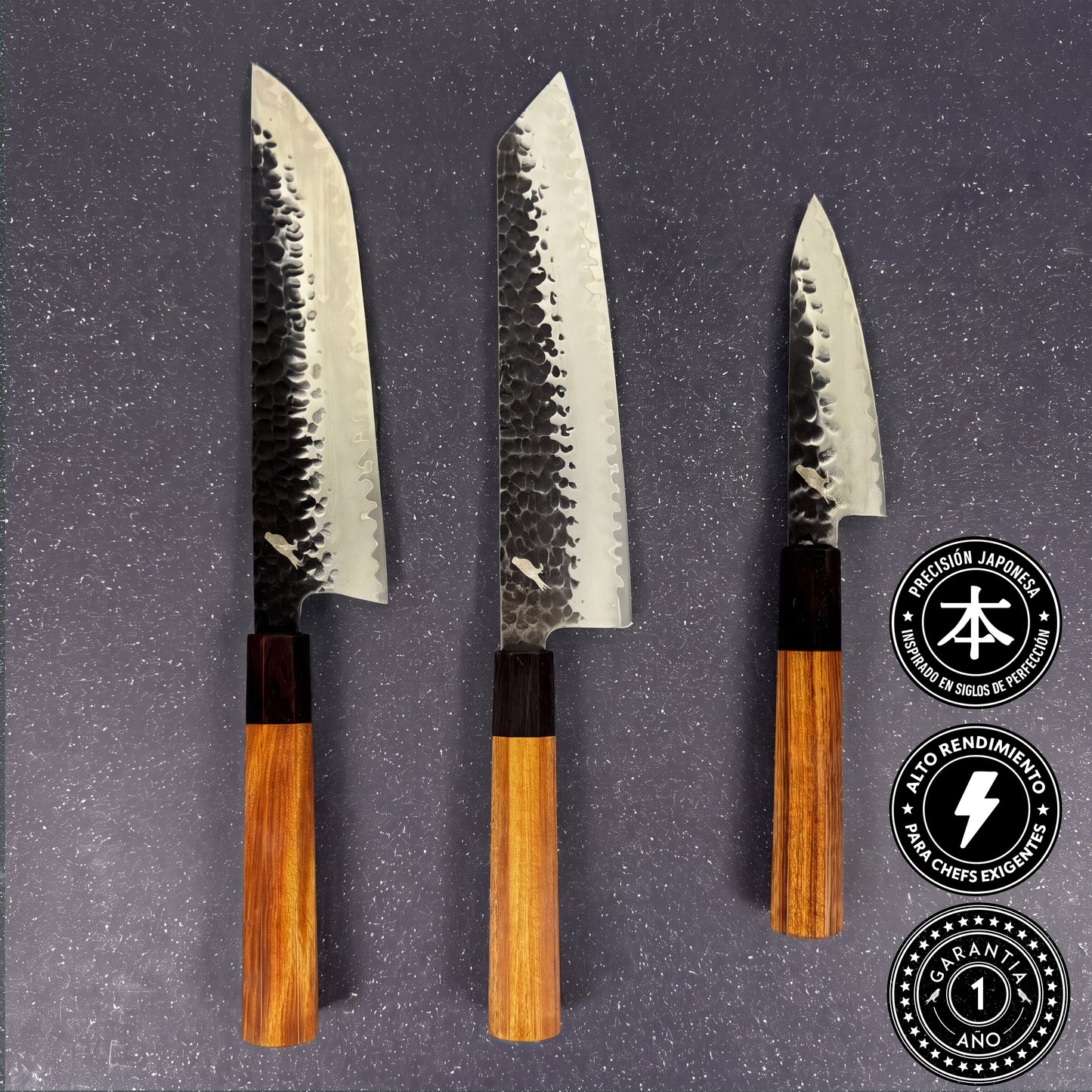 Pack 3 Cuchillos Japoneses Acero Damasco "Mika" / "Naoki" / "Akira"