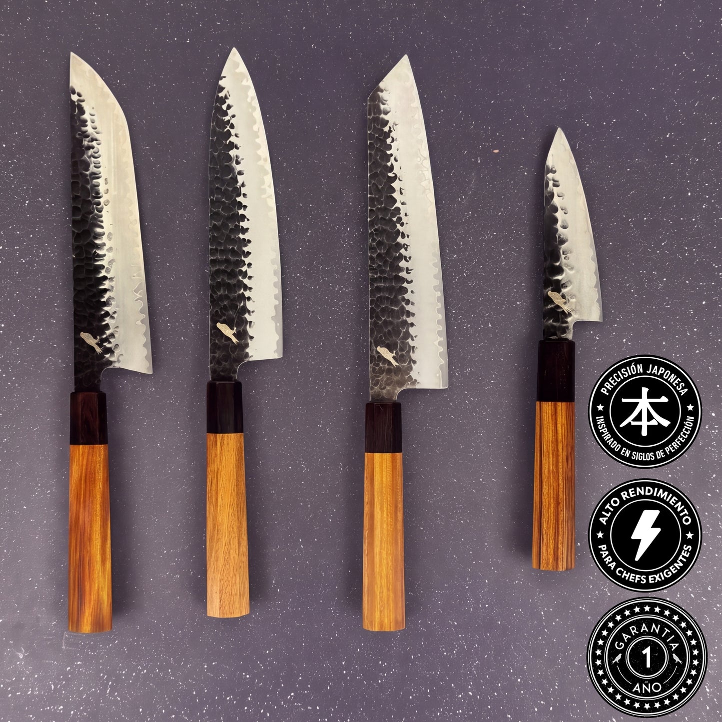Pack 4 Cuchillos Japoneses Acero Damasco "Mika" / "Toshiro" / "Naoki" / "Akira"