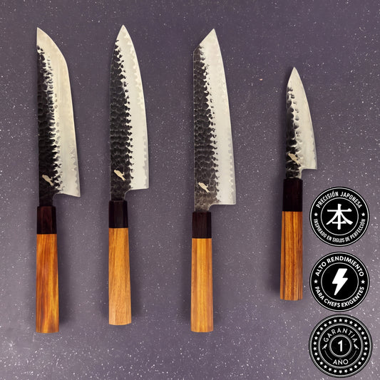 Pack 4 Cuchillos Japoneses Acero Damasco "Mika" / "Toshiro" / "Naoki" / "Akira"