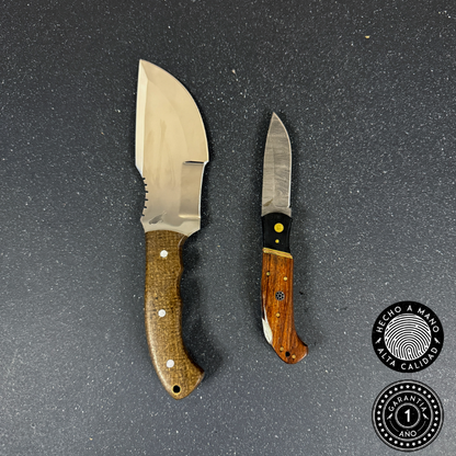 Pack supervivencia Rauka con cuchillo tracker Torres del Paine y navaja damasco Puelo