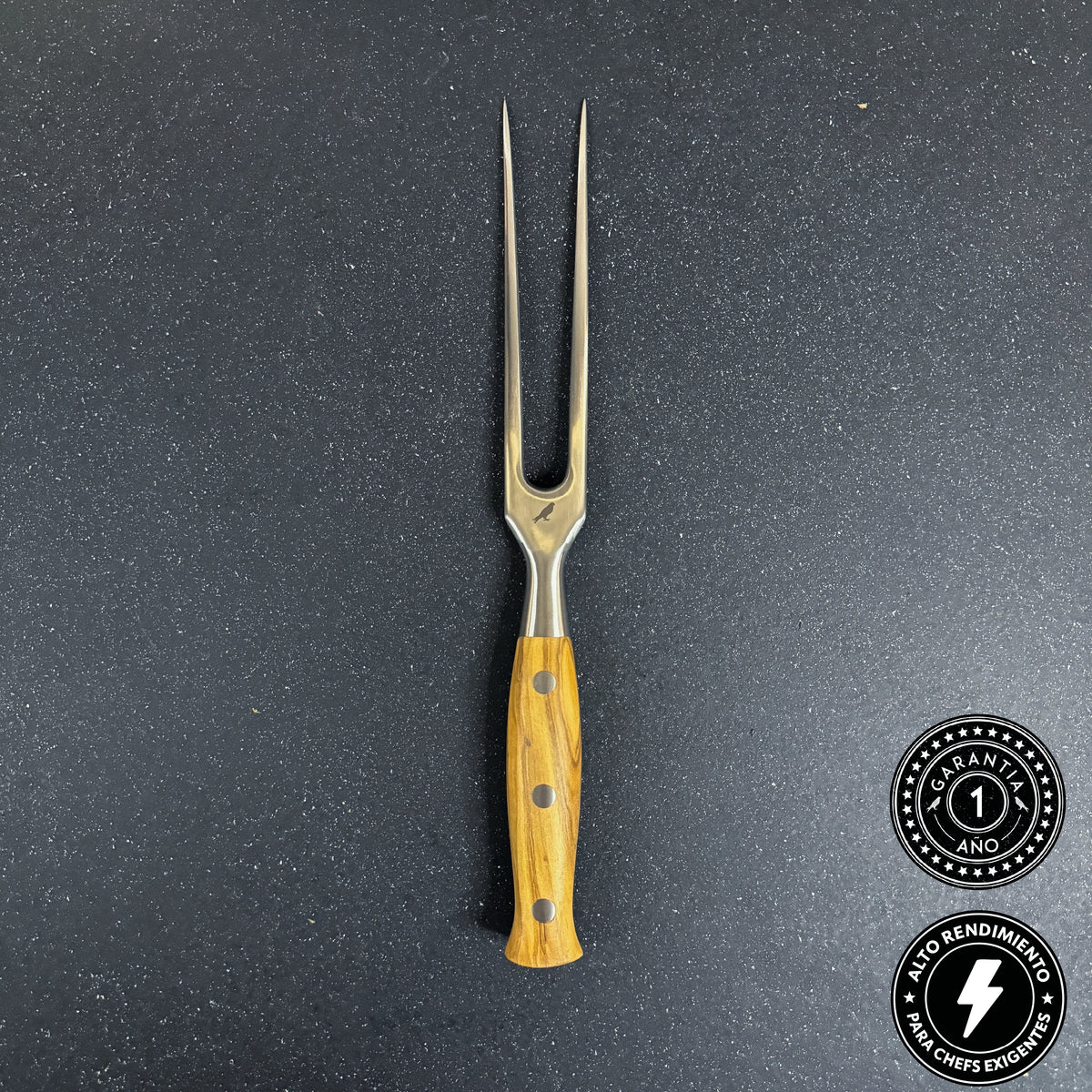 Pincho Parrillero de Acero Inoxidable con Mango de Olivo 30cm