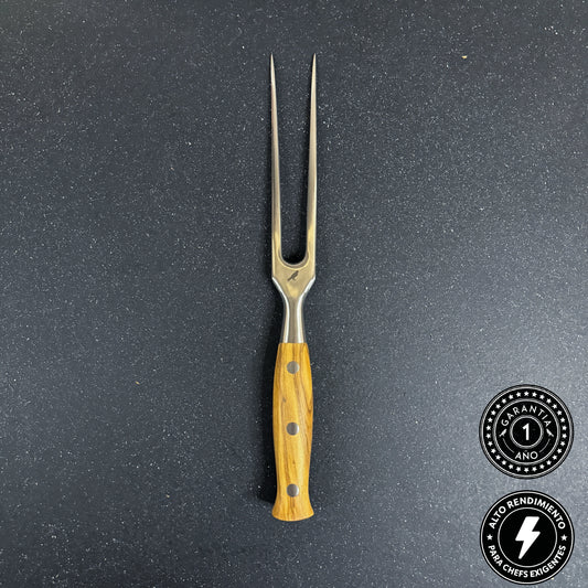 Pincho Parrillero de Acero Inoxidable con Mango de Olivo 30cm