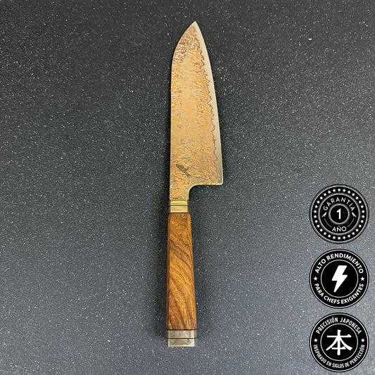 Cuchillo Santoku de Cocina de Acero Damasco con Cobre 32cm "Kohaku"
