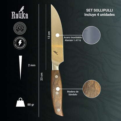 Ficha técnica de set de 4 cuchillos de mesa de acero inoxidable 23 cm Sollipulli Rauka