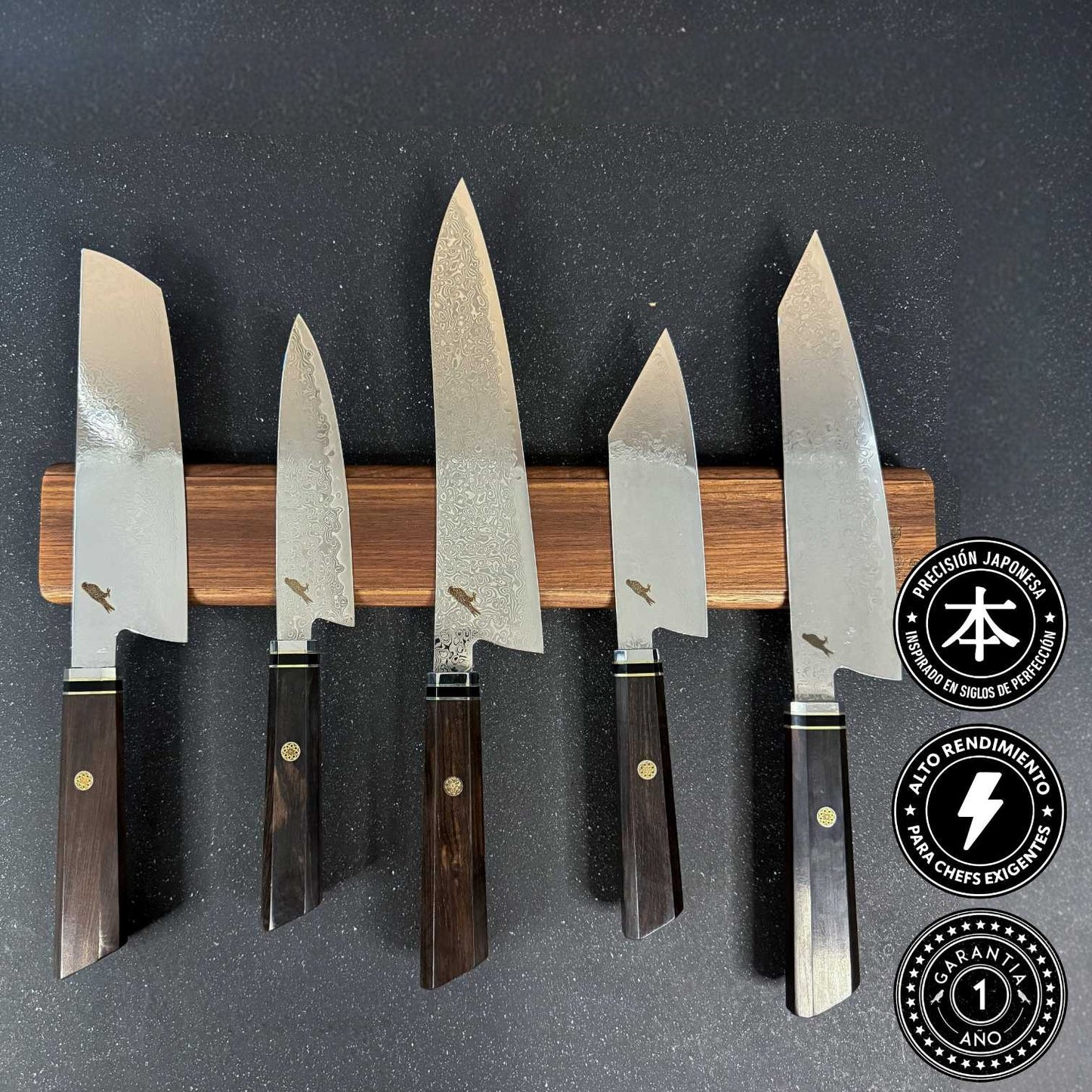 Pack 5 Cuchillos Japoneses + Barra Magnética "Taku" / "Kiru" / "Tora" / "Tsuki" / "Iwa"