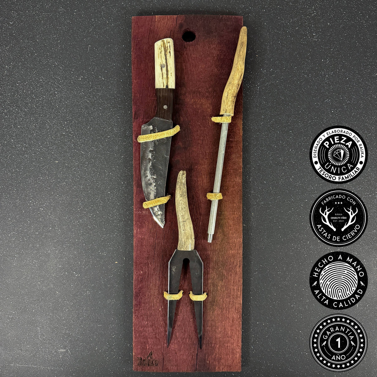 Set Asador con cuchillo 25 cm, chaira y pincho Rauka